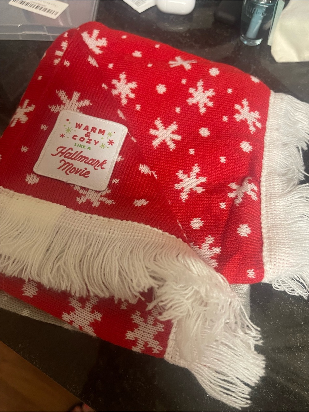 Hallmark Red and White Snowflake Fringe Holiday Scarf Wrap new